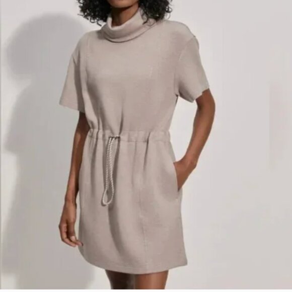 Varley Sophie Dress Taupe short sleeve turtleneck double soft s small - Picture 1 of 12